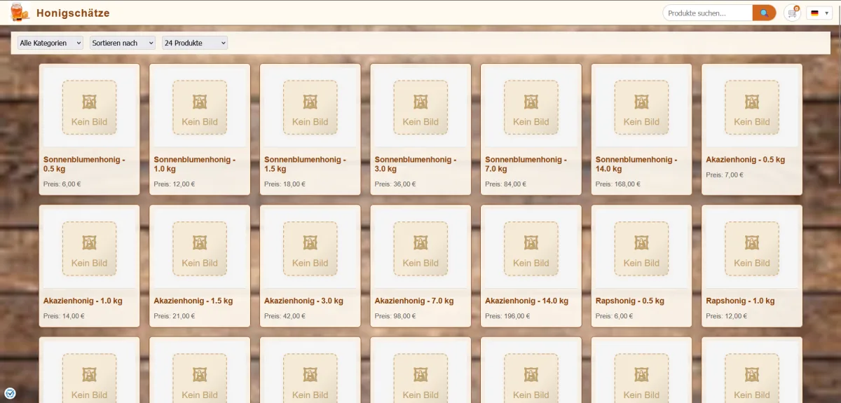 Honey Treasures: Onlineshop mit Produktkatalog und Warenkorb