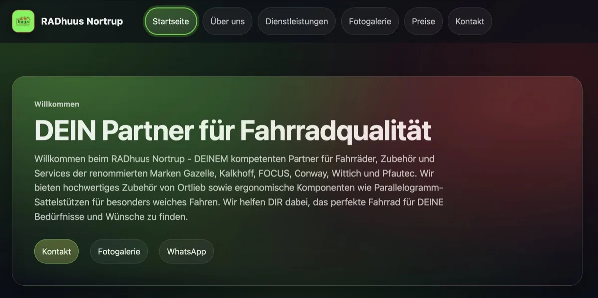 RADhuus Nortrup: Website-Startseite mit Angebot, Services und Preisen